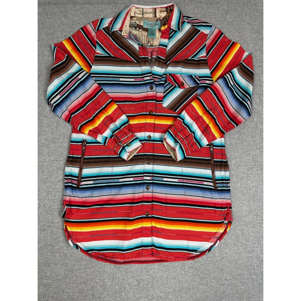 Tasha Polizzi Serape Shirt Mens M Aztec Southwest Striped Western Cotton Multi